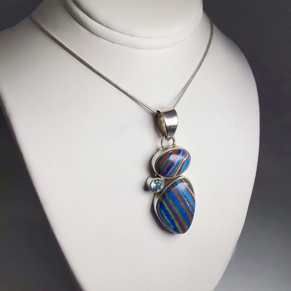 Rainbow Calcite and Blue Topaz Pendant - Rocks and Gems Canada