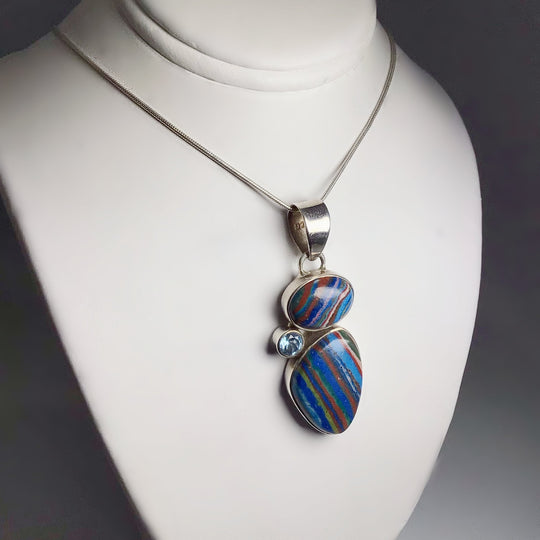 Rainbow Calcite and Blue Topaz Pendant - Rocks and Gems Canada