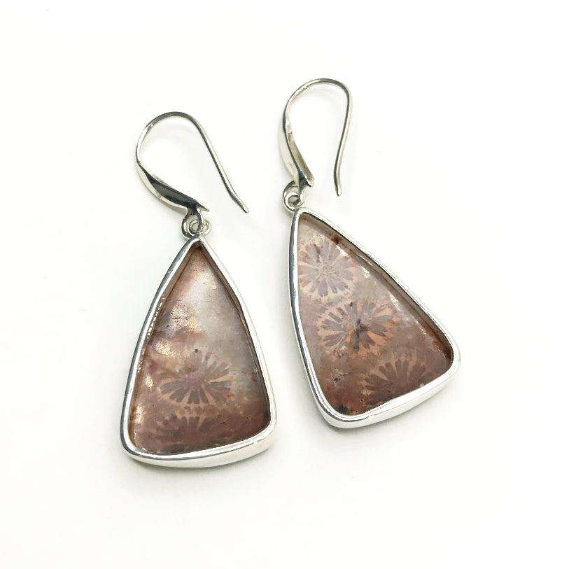 Fossilized Coral Dangle Earrings - Rocks and Gems Canada