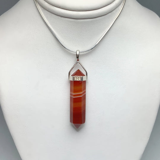 Banded Carnelian Agate Double Terminated Point Pendant - Rocks and Gems Canada