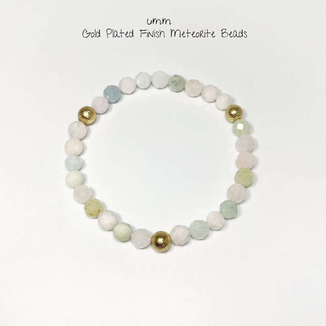 Faceted Morganite with Muonionalusta Meteorite Beaded Bracelet - 6mm - Rocks and Gems Canada