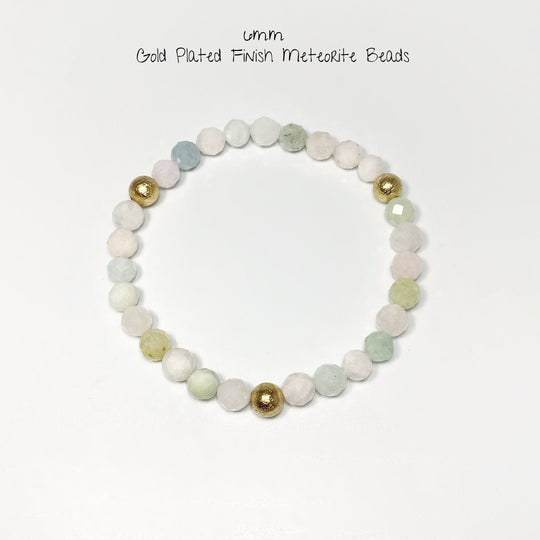 Faceted Morganite with Muonionalusta Meteorite Beaded Bracelet - 6mm - Rocks and Gems Canada