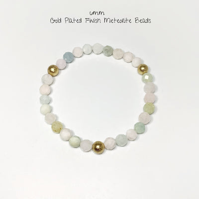 Faceted Morganite with Muonionalusta Meteorite Beaded Bracelet - 6mm