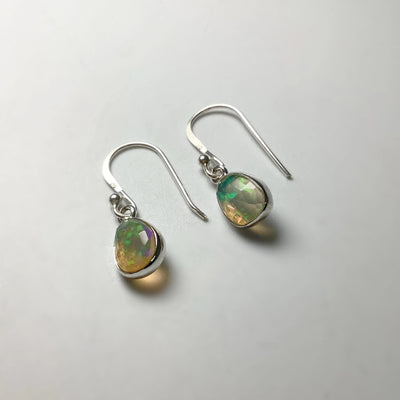 Ethiopian Fire Opal Freeform Faceted Dangle Earrings