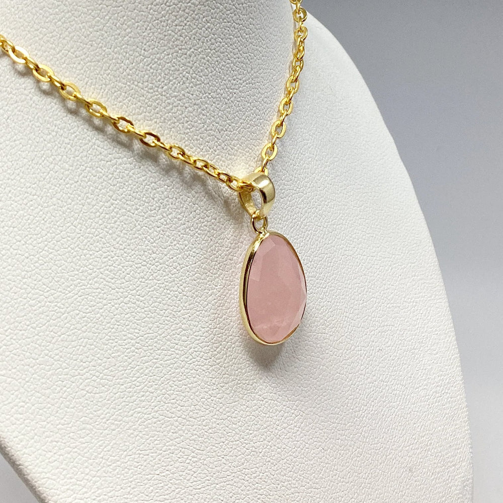 Rose Quartz Gold Finish Pendant - Rocks and Gems Canada