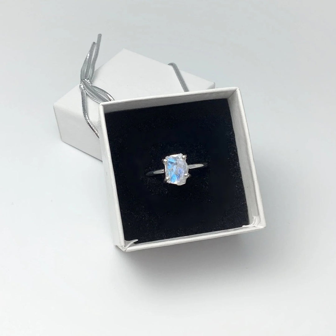 Raw Rainbow Moonstone Ring - Rocks and Gems Canada