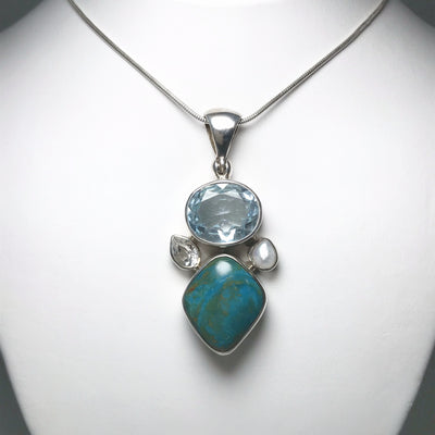 Blue Peruvian Opal with Topaz and Pearl Pendant