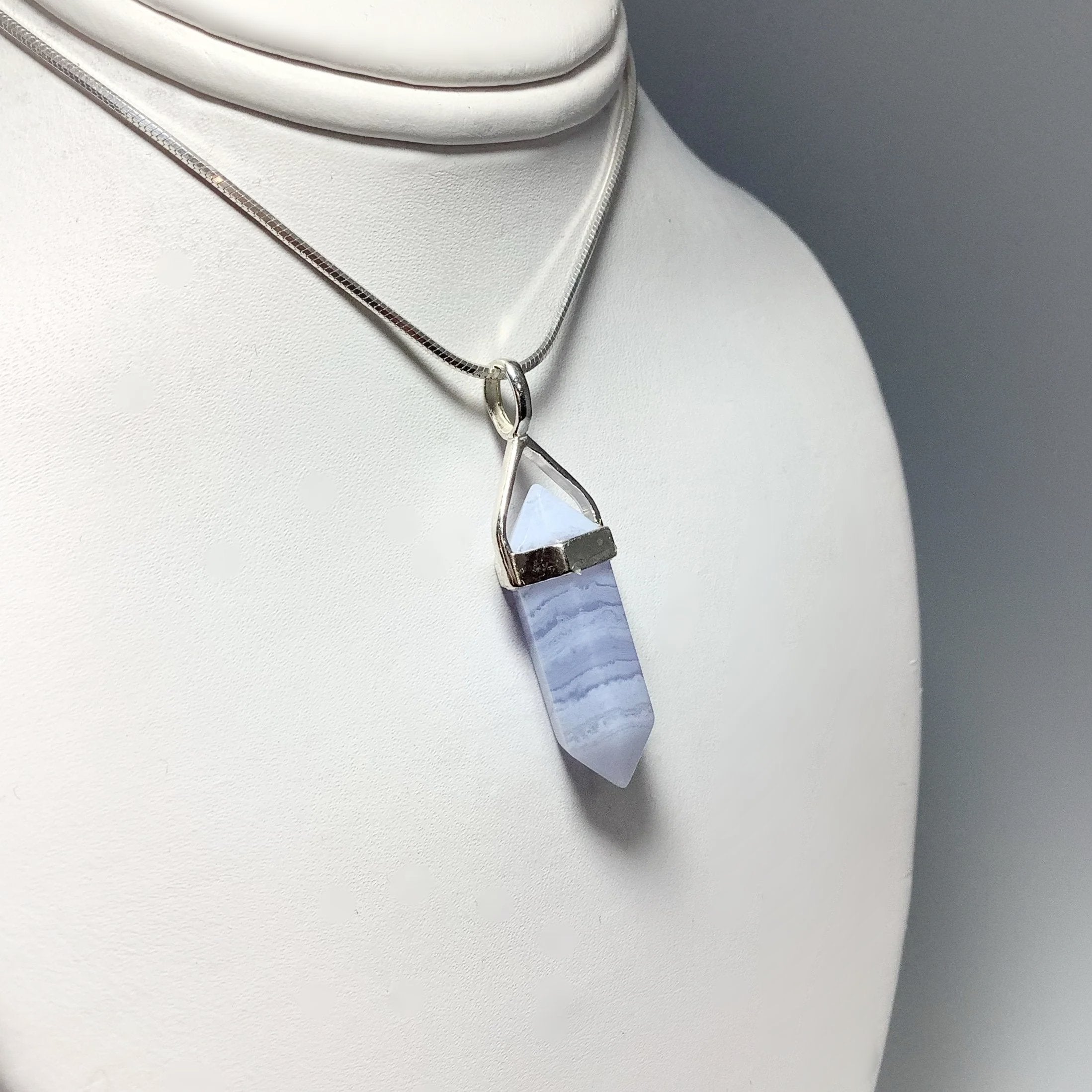Blue Lace Agate Double Terminated Point Pendant - Rocks and Gems Canada