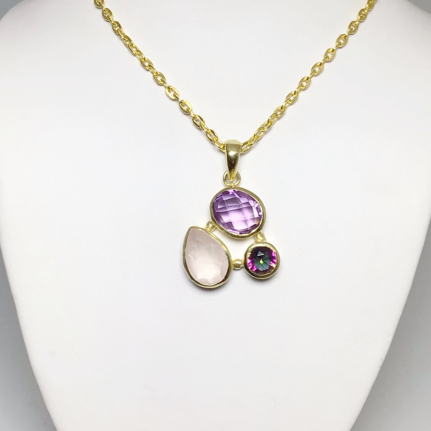 Rose Quartz, Amethyst and Mystic Topaz Pendant - Rocks and Gems Canada