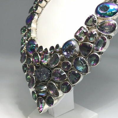 Mystic Topaz and Druzy Necklace and Earrings Set