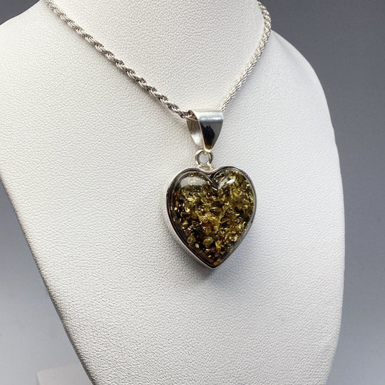 Green Amber Heart Pendant - Rocks and Gems Canada