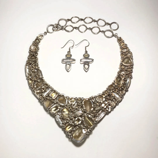 Rutilated Quartz, Citrine and Pearl Necklace and Earrings Set - Rocks and Gems Canada