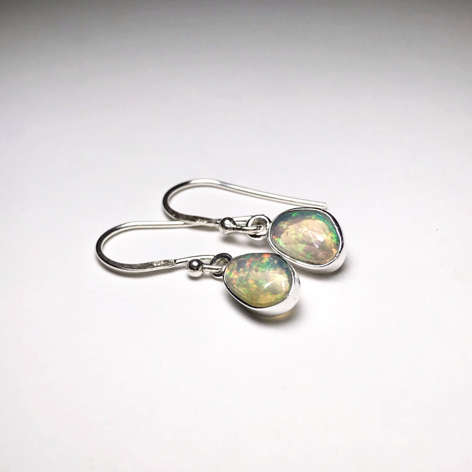 Ethiopian Fire Opal Freeform Faceted Dangle Earrings - Rocks and Gems Canada