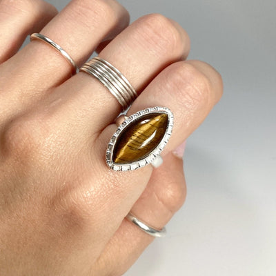 Tiger Eye Marquise Cut Ring